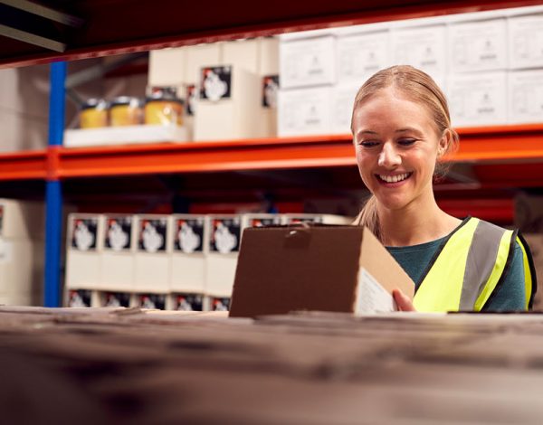 Encargada de almacén haciendo picking